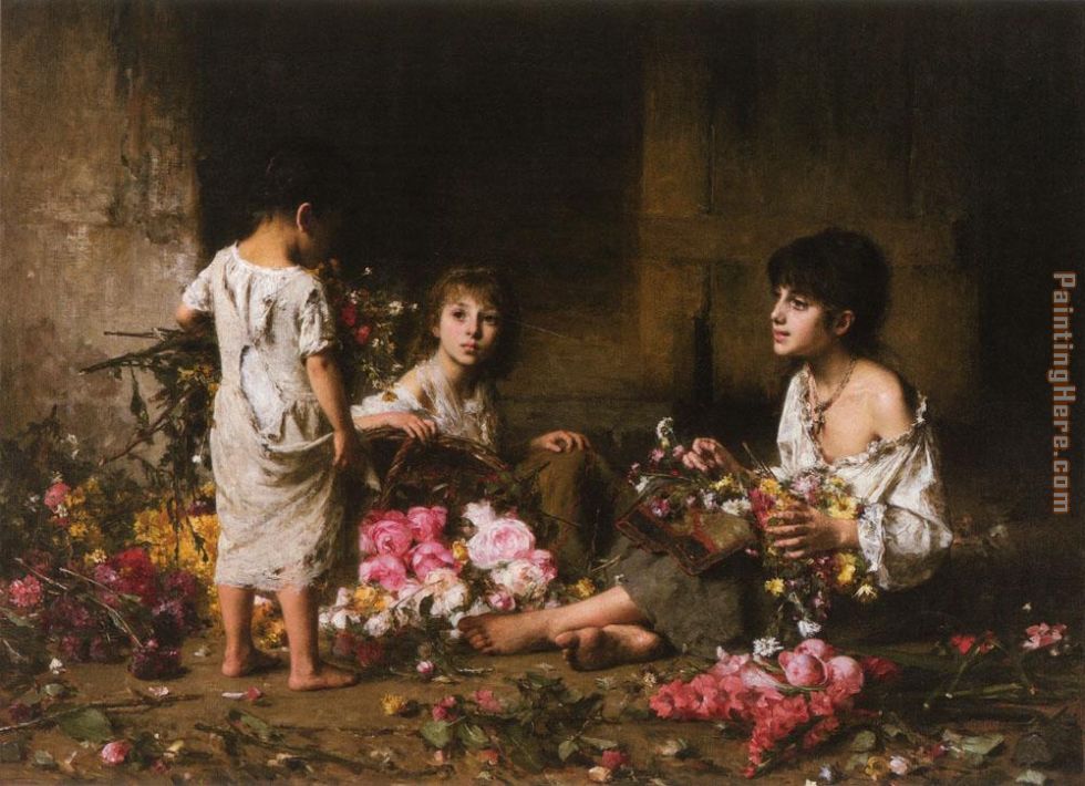 The Flower Girls painting - Alexei Alexeivich Harlamoff The Flower Girls art painting